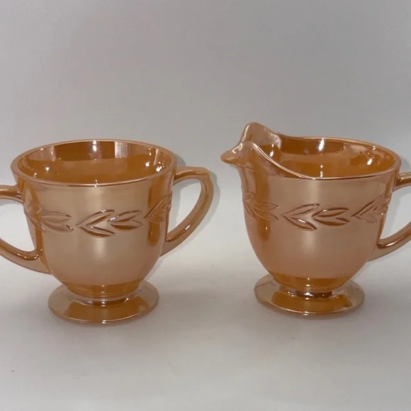 🍑 Vintage Fire King Peach Luster Cream & Sugar Set 🍑 - Picture 4 of 12